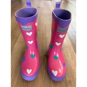 Hatley Rain Boots Kids Size 12 Pink Heart Print Waterproof Wellies Puddle Jumper